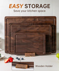 Heavy Duty End Grain Walnut Cutting Board Set Premium Wood Chopping Block For Kitchen Cooking Food Prep with storage holder.