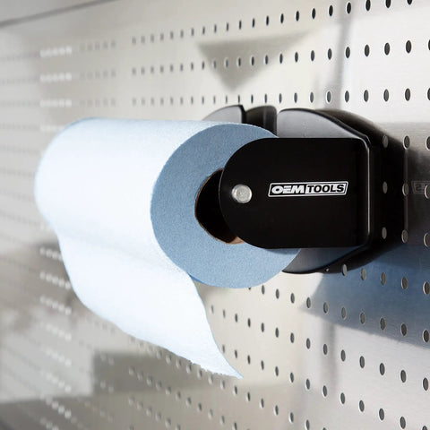 Magnetic Paper Towel Holder For Toolboxes And Cabinets, Heavy Duty Rubber Magnets, Non Scratch Surface, Adjustable Mount on pegboard