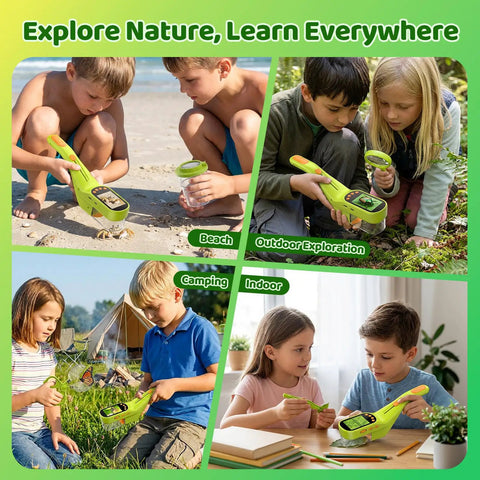 Kids Handheld Digital Microscope For Outdoor STEM Exploration With 2.4 Inch IPS Screen 500X Magnification in beach, forest, camping, and indoor use