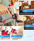 Person using 18 Gauge 2 In 1 Pneumatic Nail Gun And Narrow Crown Staple Gun for upholstery with instructions