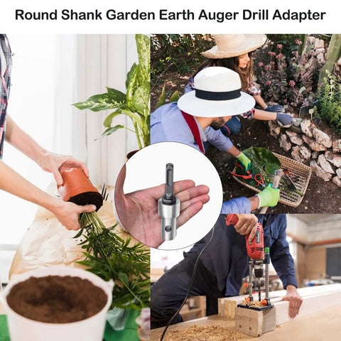 Round Shank Garden Auger Drill Adapter For Electric And Cordless Drills Converts Your Drill Into A Ground Drill With Two Slots And Two Pits