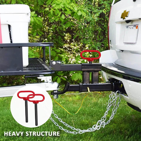 Two Pack Three Eighths Inch By Four Inch Trailer Hitch Pin With Rubber Coated Handle securing trailer to vehicle