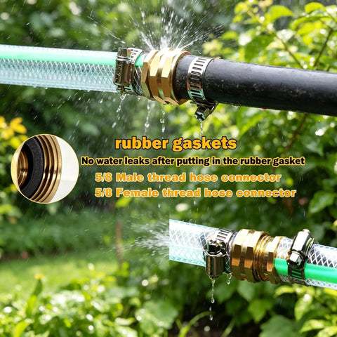Heavy Duty Hose Repair Connector Kit With Brass Fittings And Stainless Clamps To Fix Leaks Fast On Standard 3/4 Inch Garden Hoses Easy Setup For DIY Plumbing Pros And Homeowners Who Need A Solid Fix Today, 5/8 hose connector