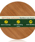 14 Inch Bamboo Lazy Susan Turntable Organizer For Kitchen Cabinets And Countertops, Deep Carbonized, with anti-cracking label.
