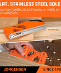 Shop Tough O1 Steel Chamfer Plane With Four Swappable Corner Edging Cutters For Buttery Smooth Wood Trimming And Top Shelf Detail Finishes Plus Dead Easy Built In Storage Keeps Your Garage Gear Tidy And Ready For Any Big Weekend Build, showcasing flat stainless steel sole for precision wood cutting.