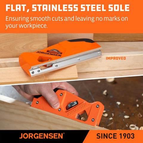 Shop Tough O1 Steel Chamfer Plane With Four Swappable Corner Edging Cutters For Buttery Smooth Wood Trimming And Top Shelf Detail Finishes Plus Dead Easy Built In Storage Keeps Your Garage Gear Tidy And Ready For Any Big Weekend Build, showcasing flat stainless steel sole for precision wood cutting.