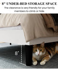 Top Notch Full Size Bed Frame With White Velvet Upholstery And Tufted Wingback Headboard offers 8" under-bed storage space for pets.