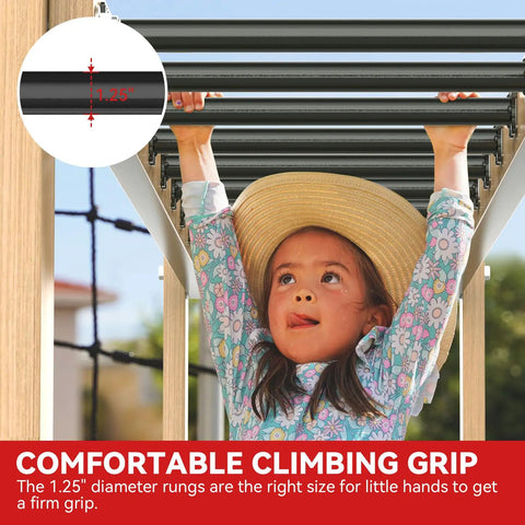 Child using heavy duty 16.5 inch monkey bars kit with 12 rungs for backyard indoor outdoor playset metal swing set accessory sturdy steel