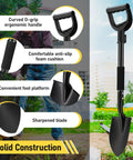 Compact Garden Shovel For Digging And Camping 31 Inch Small Shovel With Ergonomic Curved D Handle Heavy Duty Mini Spade features