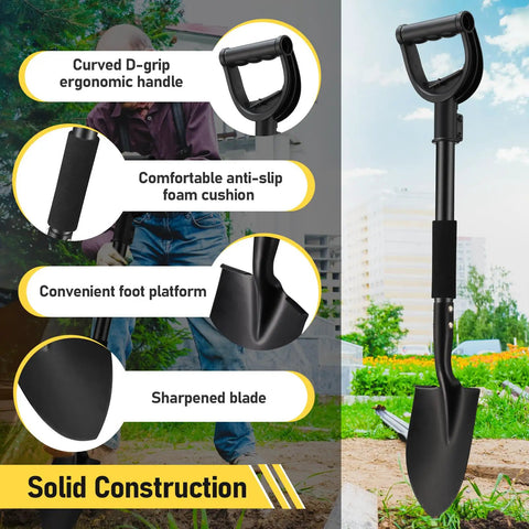 Compact Garden Shovel For Digging And Camping 31 Inch Small Shovel With Ergonomic Curved D Handle Heavy Duty Mini Spade features