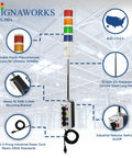 4 Stack LED Andon Tower Light With 8 ft 3 Prong Power Cord, Plug And Play, Off Steady Red Amber Green Blue Signals, indoor industrial