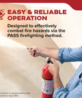 Person demonstrating Multipurpose Fire Extinguisher For Home Office Dorm And Residential Use 3A40BC Beefed Up All Metal Construction
