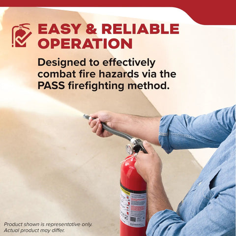 Person using Home Fire Extinguisher For Residential And Living Areas 2A10BC With All Metal Construction And Metal Valve