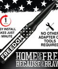 Anti Theft Aluminum Antenna Topper For Chevy And GMC Trucks Fits Silverado And Sierra Through All Model Years Made With Military Grade Aluminum Anti Chip Protection And Rugged Radio Antenna Accessory with black and white star design, emphasizing easy installation and no tools required.