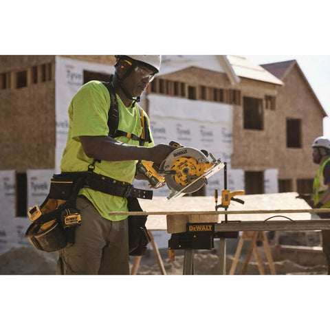 Badass Cordless Circular Saw Featuring Brushless Motor And 7-1/4 Inch Blade Pushing 5500 Rpm in use by a worker on a job site.