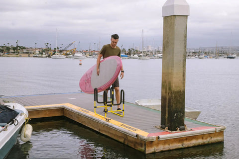 Double Up SUP Stand For Two Boards Holds Two Stand Up Paddle Boards Or Surfboards With Durable Foam Padding Wide Opening Yellow