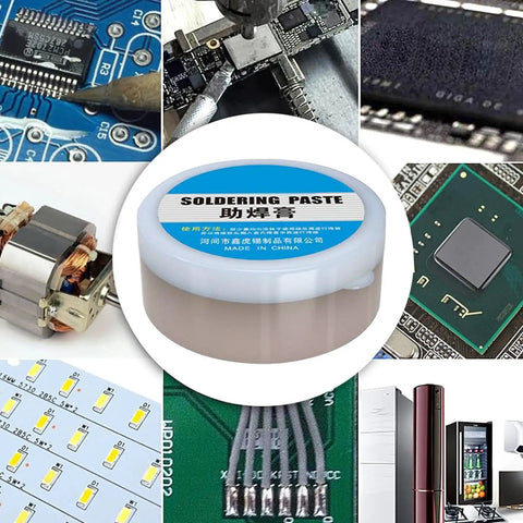 High-Performance Rosin-Style Solder Flux Paste For Electronics Repairs centered among electronic components.