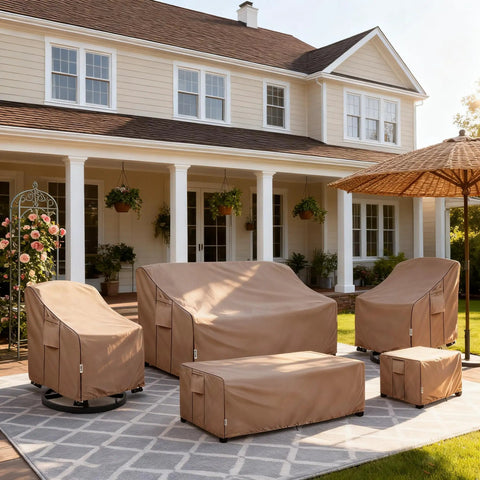 Weatherproof Patio Chair Covers 4 Pack Built Tough Heavy Duty For Outdoor Furniture Fit For Adirondack Swivel Rocker And Deep Seat Lounge Chairs 30W X 34D X 36H Brown covering outdoor seating