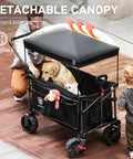 All Terrain Folding Wagon Cart with Canopy and Brakes, holding dogs, detachable canopy, large wheels for rough terrain