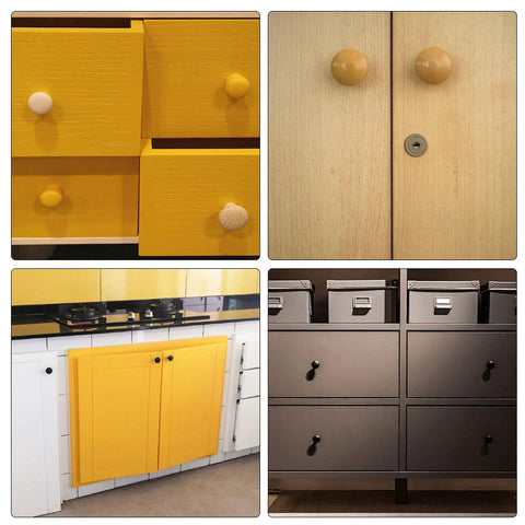 Kick Back Your Cabinet With Rock Solid Wooden Drawer Pulls Single Hole 37X25mm Red Brown Wood Hardware Quick Setup M4 Screws For Dressers And Wardrobes Tight Fit shown on colorful cabinets.