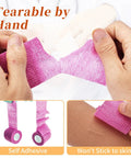 24 Pack Self Adhesive Bandage Wrap 2 Inch Wide 5 Yard Long Cohesive Tape, pink color, shown tearing by hand for easy use