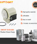Hella Reliable Heavy Duty 280187 8181684 Washer Drain Pump Motor with black and white casing, includes O-ring and screws.