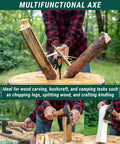 AX6 Go-To Bushcraft Hatchet For Camping And Wood Carving used for splitting wood on a stump, ideal for outdoor projects