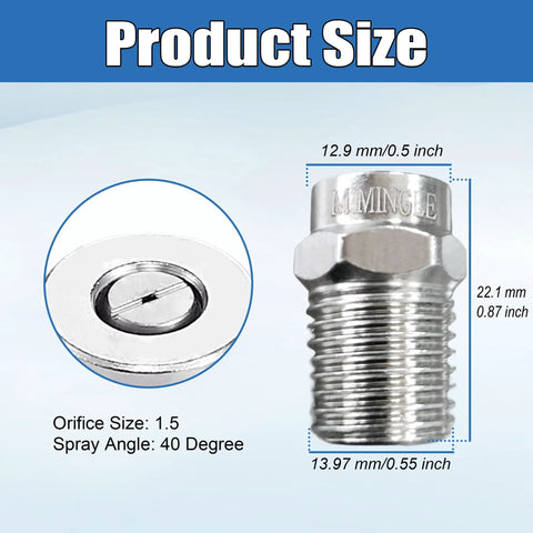 Dimensions of Pro Grade Universal Pressure Washer Replacement Nozzle Kit For Undercarriage Cleaners And Surface Cleaners, 40 Degree Tips, Orifice 1.5, 1 Quarter Inch NPT Male, 4000 PSI, 5 Pack.