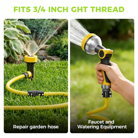 Fix Your Leak In No Time With This Heavy Duty 3/4 Inch Garden Hose Repair Kit Featuring Upgraded Aluminum Clamps And Extra Washers For A Total Zero Leak Fix. 3/4 inch hose repair kit with aluminum clamps on yellow garden hose