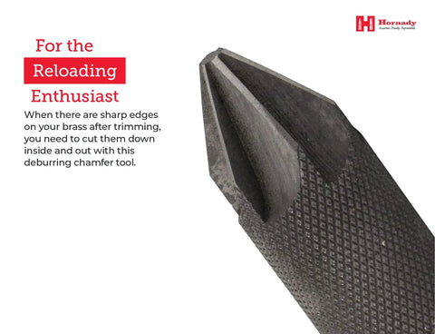 Hornady Deluxe 4-Blade Chamfer And Deburring Tool Double Ended Case Prep, black metal tool with textured grip, for smooth chamfering and deburring.