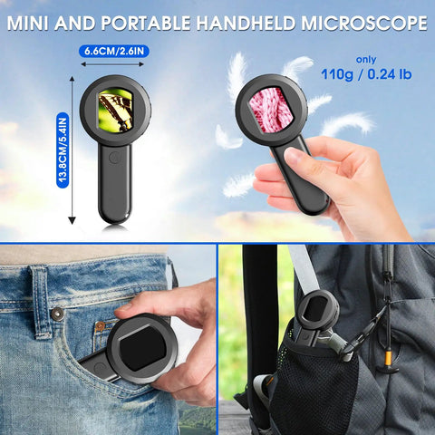 Handheld Digital Microscope With Light 100X Fixed Focus, 2 Inch LCD Screen, LED Illumination, Perfect Loupe For Coins, Jewelry, Trichomes And Tiny Details, Hands On Learning Tool For Kids And Adults To Explore; mini black body 13.8cm