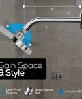 Diagram of 9-inch shower arm showing measurements and features. 6 Inch Rain Shower Head With 9 Inch Shower Arm High Pressure Rainfall For A Strong Water Flow No Tools 1 Minute Install Durable Brushed Nickel Energy Saving Longer Hot Showers.