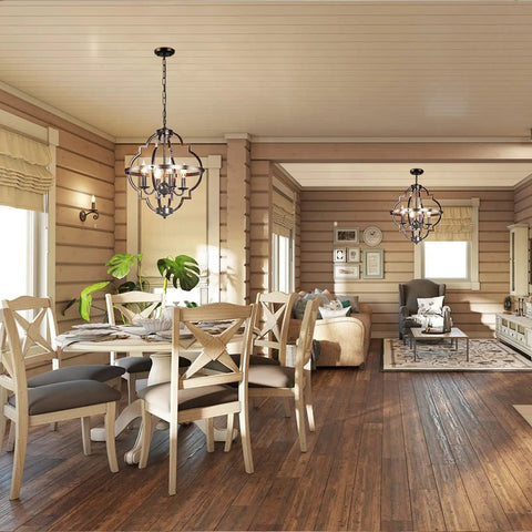 4 Light Farmhouse Candle Chandelier With Cozy Rustic Industrial Oil Rubbed Gold Orb Open Cage Ceiling Hanging Lamp For Bedroom Dining Room Entry Hallway Living Room And Kitchen Retro Flush Mount Pendant Lighting For That Cozy Vibe