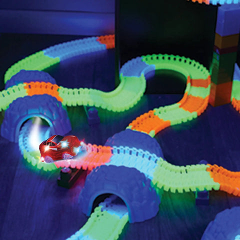 Magic Tracks Bendable Race Track That Lights Up And Glows In The Dark, Flexible Serpentine Design With 5 LED Lights, multicolor tracks glowing