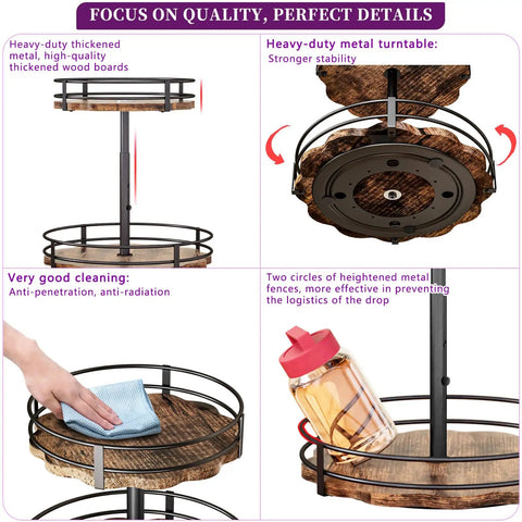Features of Two Tier Lazy Susan Organizer With Adjustable Heights For Countertop Spice Rack And Kitchen Organization Durable Metal Base