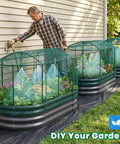 Self Watering Galvanized Raised Garden Bed Kit For Veggies Herbs And Flowers With Mesh Cover In A Large Oval Metal Outdoor Planter Box Six Foot By Three Foot By One Foot