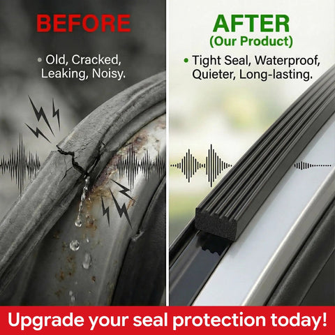 Before and after comparison of 26 Ft EPDM Rubber Weather Stripping Foam Self Adhering RV Door Seal For Marine Hatches Enclosed Trailers Boats Trucks Home Doors Heavy Duty Weatherstrip That Blocks Rain Wind Dust And Noise.