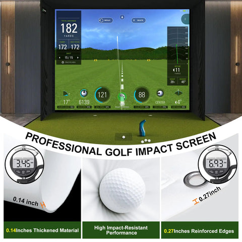 Indoor setup with Fireproof Golf Simulator Impact Screen With 3D Air Mesh Ultra Clear Projector for Hitting Practice, grommet details