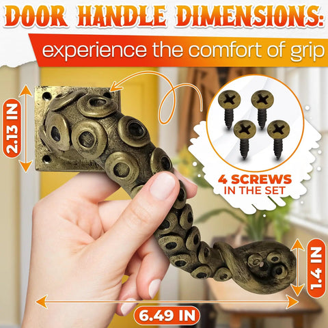 Octopus Door Handle With Dope Tentacle Look And Heavy Duty Pull Bronze Finish Made From Premium Polyresin shown with screws.