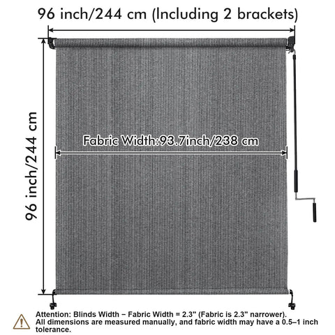 8 Ft W By 8 Ft H Gray Outdoor Roller Shade Cordless Patio Blind With Spliced Pole Design Roll Up Fabric Two Poles One Piece