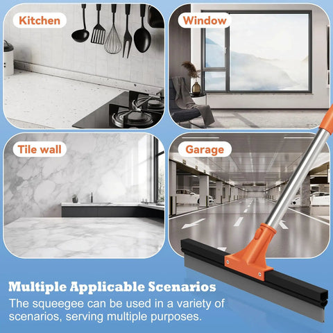 All Purpose 18 Inch Heavy Duty Floor Squeegee With Wear Resistant Rubber Blade And 62 Inch Long Stainless Steel Handle