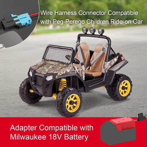 Power Wheel Battery Adapter For Milwaukee 18V Packs With Wire Harness And Connector Kit For Peg Perego Ride On Cars