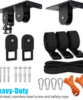 Ceiling Ladder Hoist System For Garage Storage Heavy Duty Pulley Lift Holds Up To 150 Lbs with installation hardware and straps