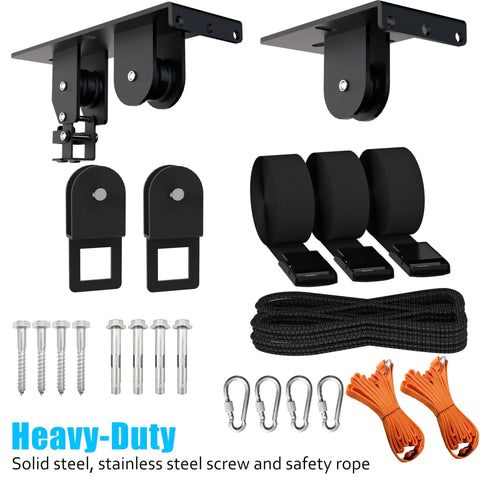 Ceiling Ladder Hoist System For Garage Storage Heavy Duty Pulley Lift Holds Up To 150 Lbs with installation hardware and straps