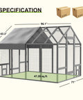 Dimensions of Walk In Wooden Chicken Coop For 10 To 12 Chickens With Large Outdoor Run Predator Proof Galvanized Mesh Cage