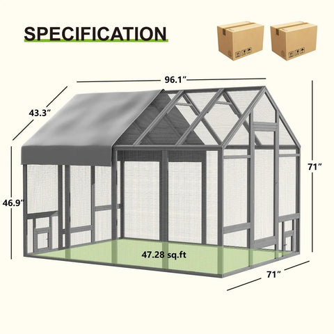 Dimensions of Walk In Wooden Chicken Coop For 10 To 12 Chickens With Large Outdoor Run Predator Proof Galvanized Mesh Cage