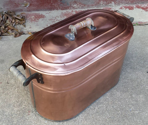 Rectangular lidded copper container with handles, suitable for cleaning with Copper Clean And Protect Kit Small 4oz Gel And Polish
