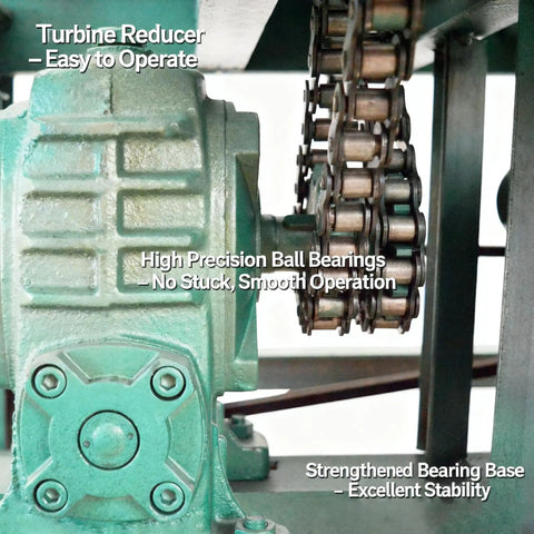 Intbuying 2.2KW Electric Pipe Tube Bender Roller Machine With All-Copper Motor For Cold Bending Round And Square Steel Bars showing turbine reducer and chain drive.