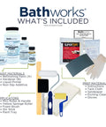 Quick Dry Roll On Refinishing Kit 22 Fl Oz High Gloss White Complete DIY System With Tools And Non Slip Additive contents shown