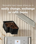 Fully Automatic Espresso Machine With Built In Grinder And Easy Access Bean Hopper, 15 One Touch Recipes For Bold Shots, Creamy Lattes, And Smooth Americano, Porcelain White Coffee Maker with removable bean hopper.
